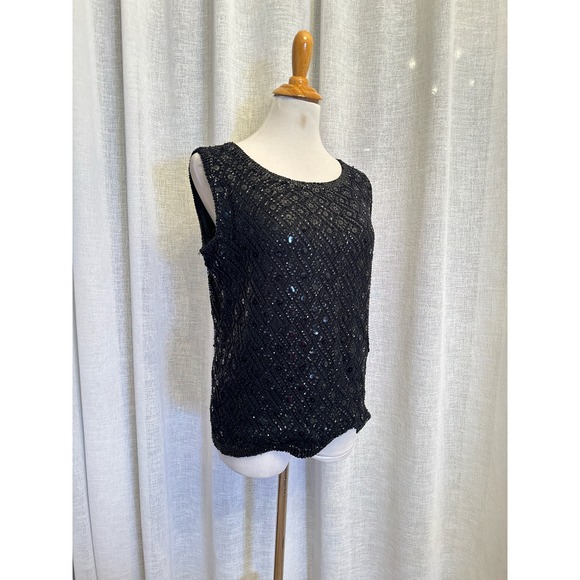 1960's Black Wool Sequin Embellished Sleeveless Top - Picture 1 of 6